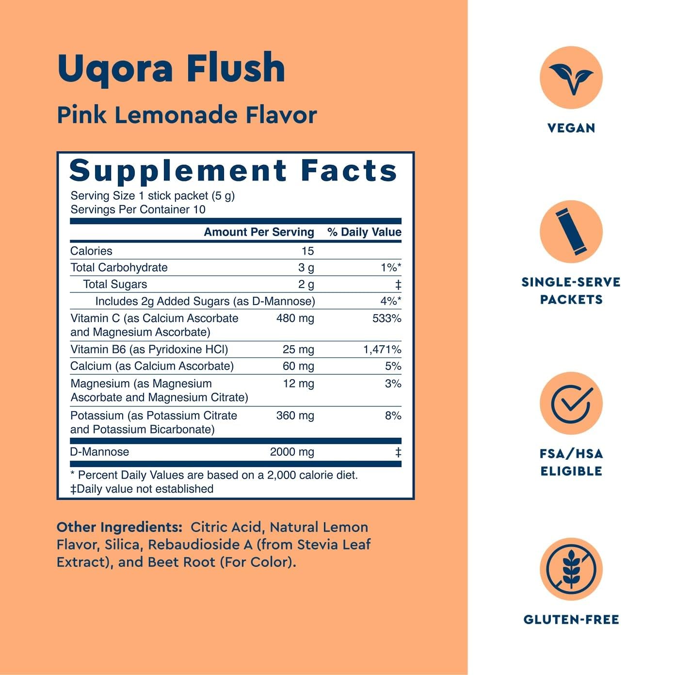 Uqora Flush drink mix packet in a glass of water