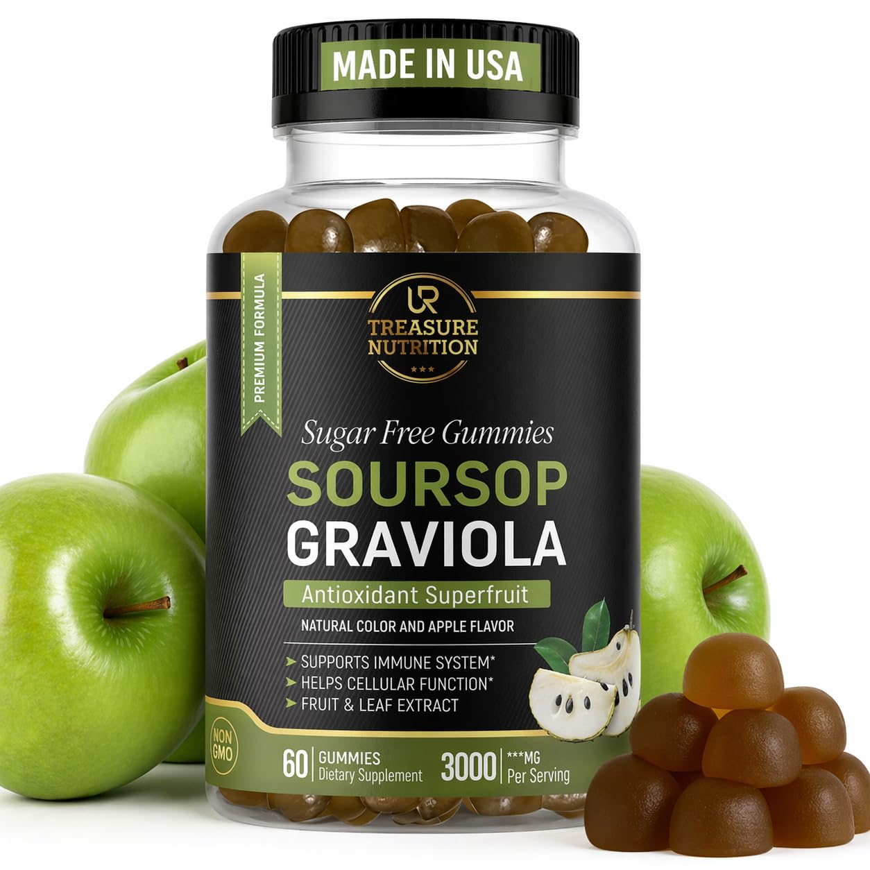 UR Treasure Nutrition Graviola Gummies front view with apple flavour
