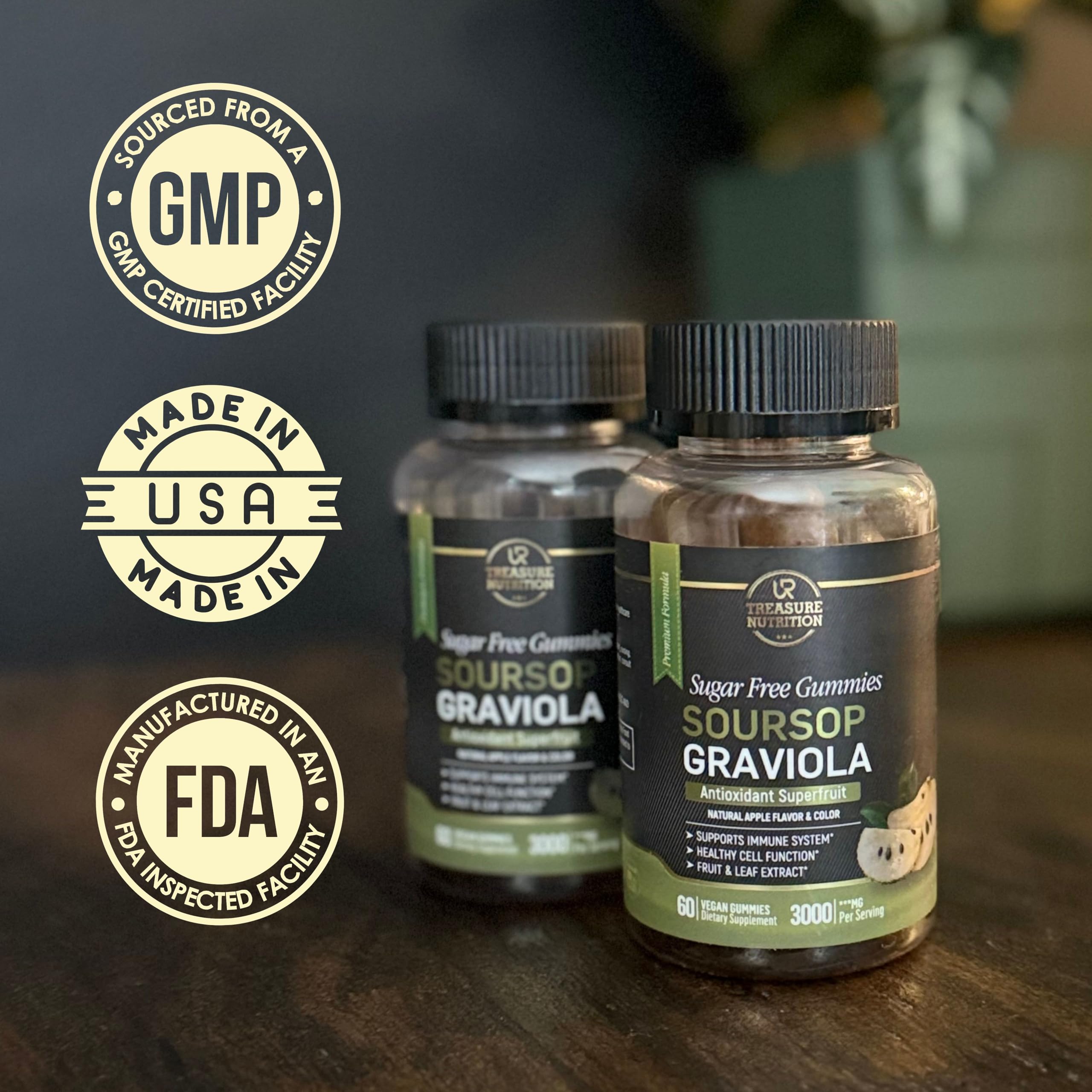 UR Treasure Nutrition Graviola Gummies with a measuring spoon