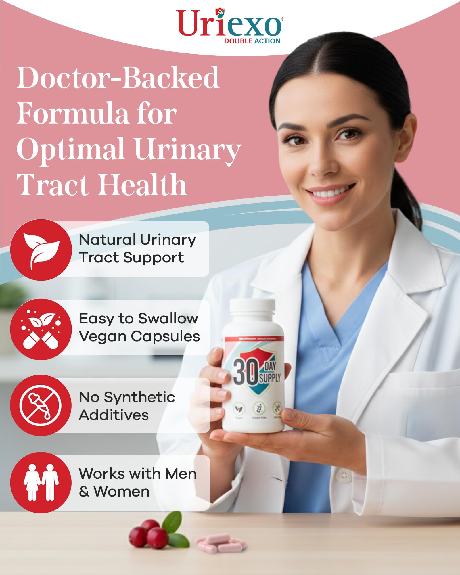 Uriexo Cranberry D-Mannose Supplement back view of packaging
