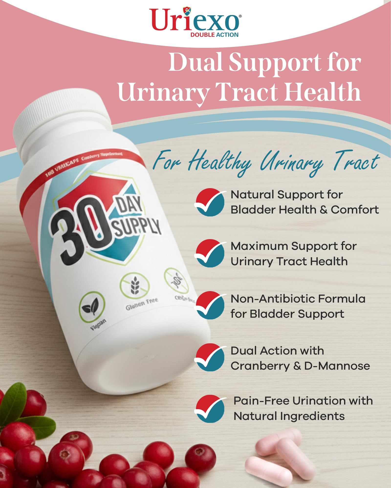 Uriexo Cranberry D-Mannose Supplement side view of packaging