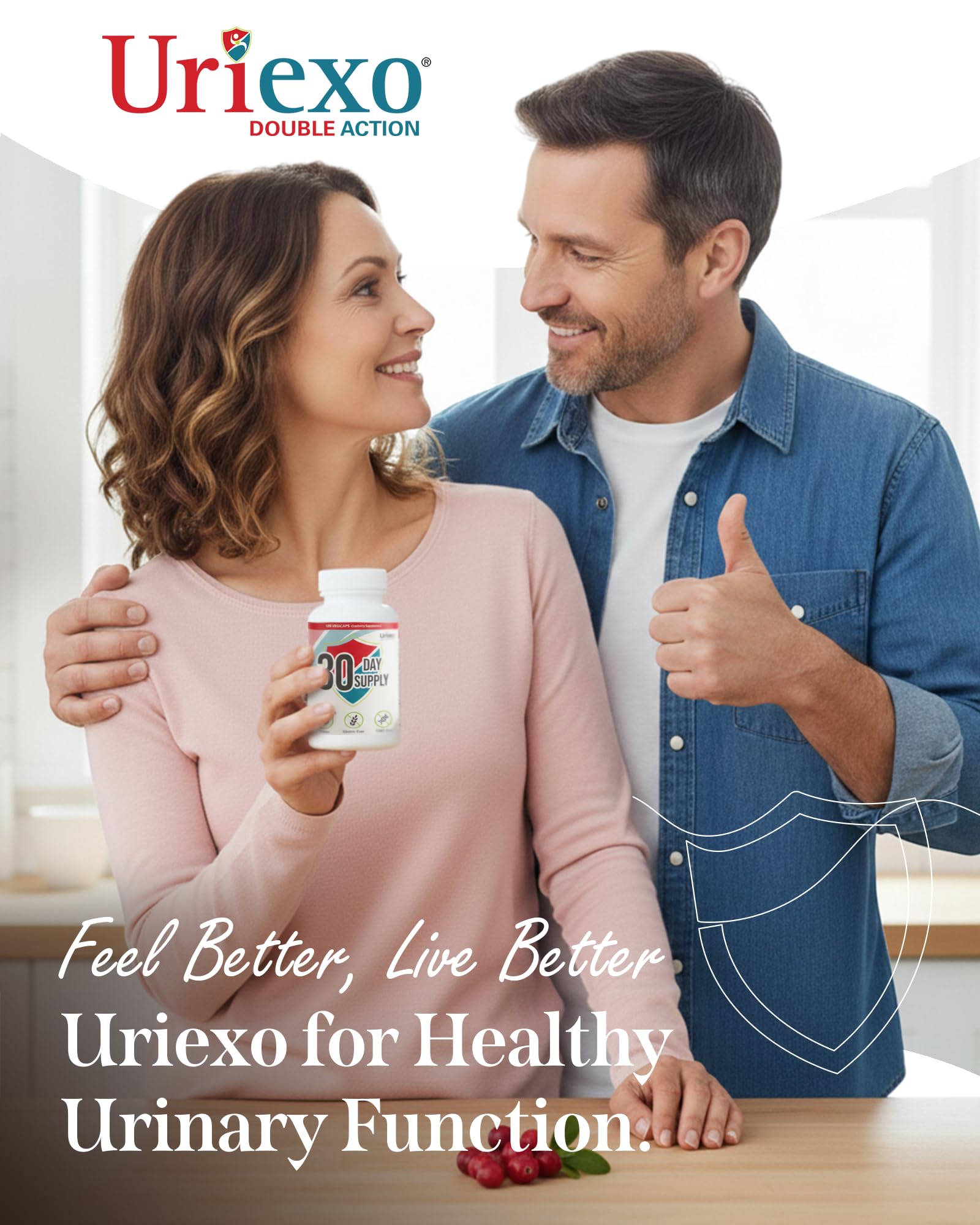 Uriexo Cranberry D-Mannose Supplement with a glass of water