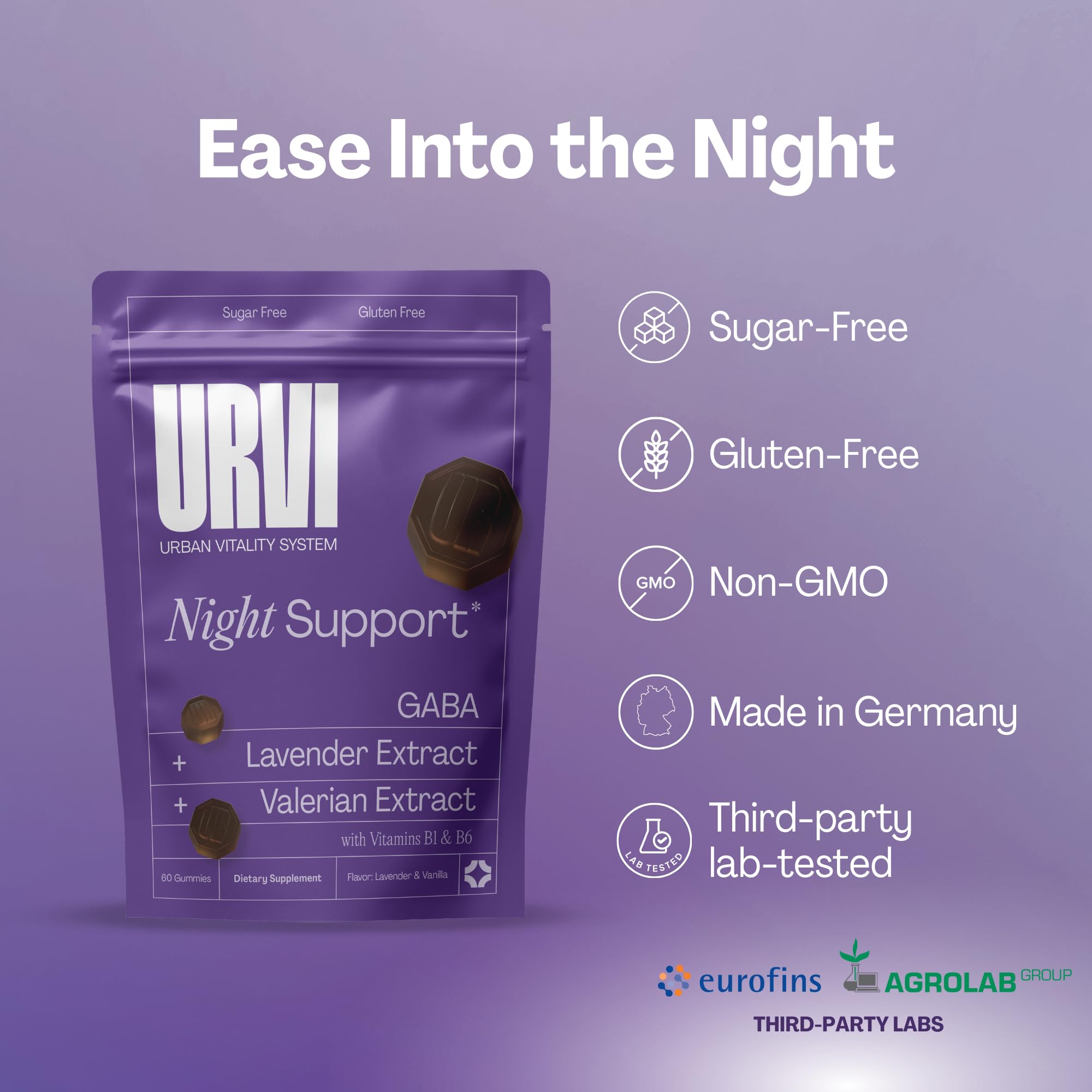 URVI GABA Gummies 5-in-1 Sleep Aid on a wooden table