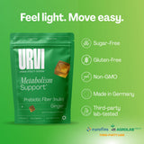 URVI Ginger Chews 210g ingredients list on back of packaging