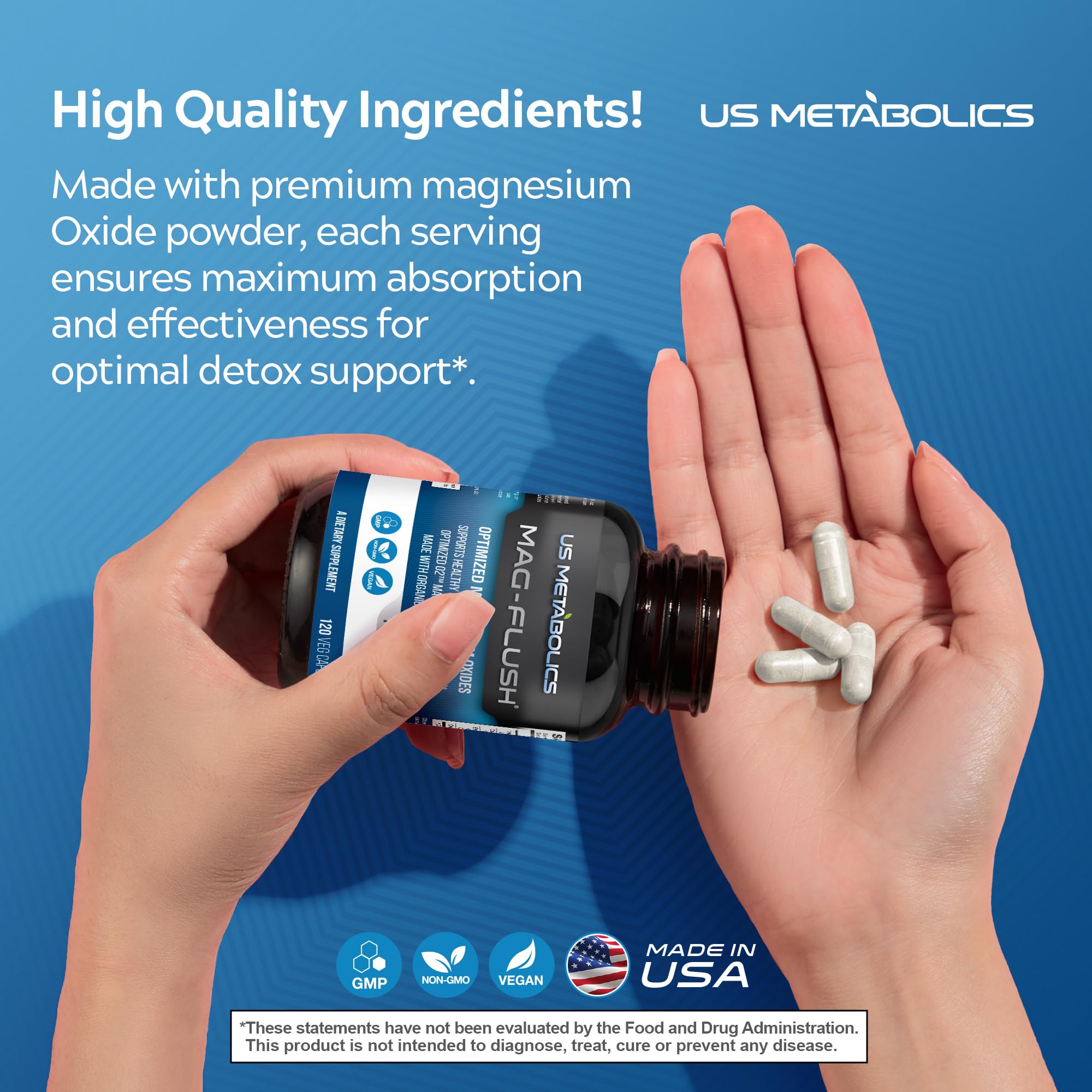 US a balanced routine Magnesium Flush 750mg capsules bottle with label