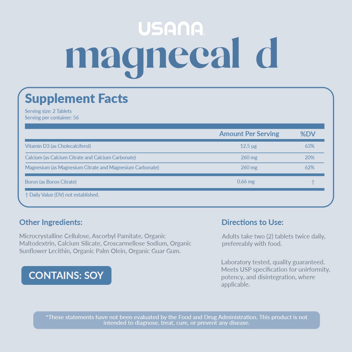 USANA Calcium Supplement 181g back view with nutritional information