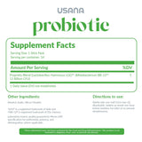 USANA Probiotic Powder Stick Pack back view showing ingredients
