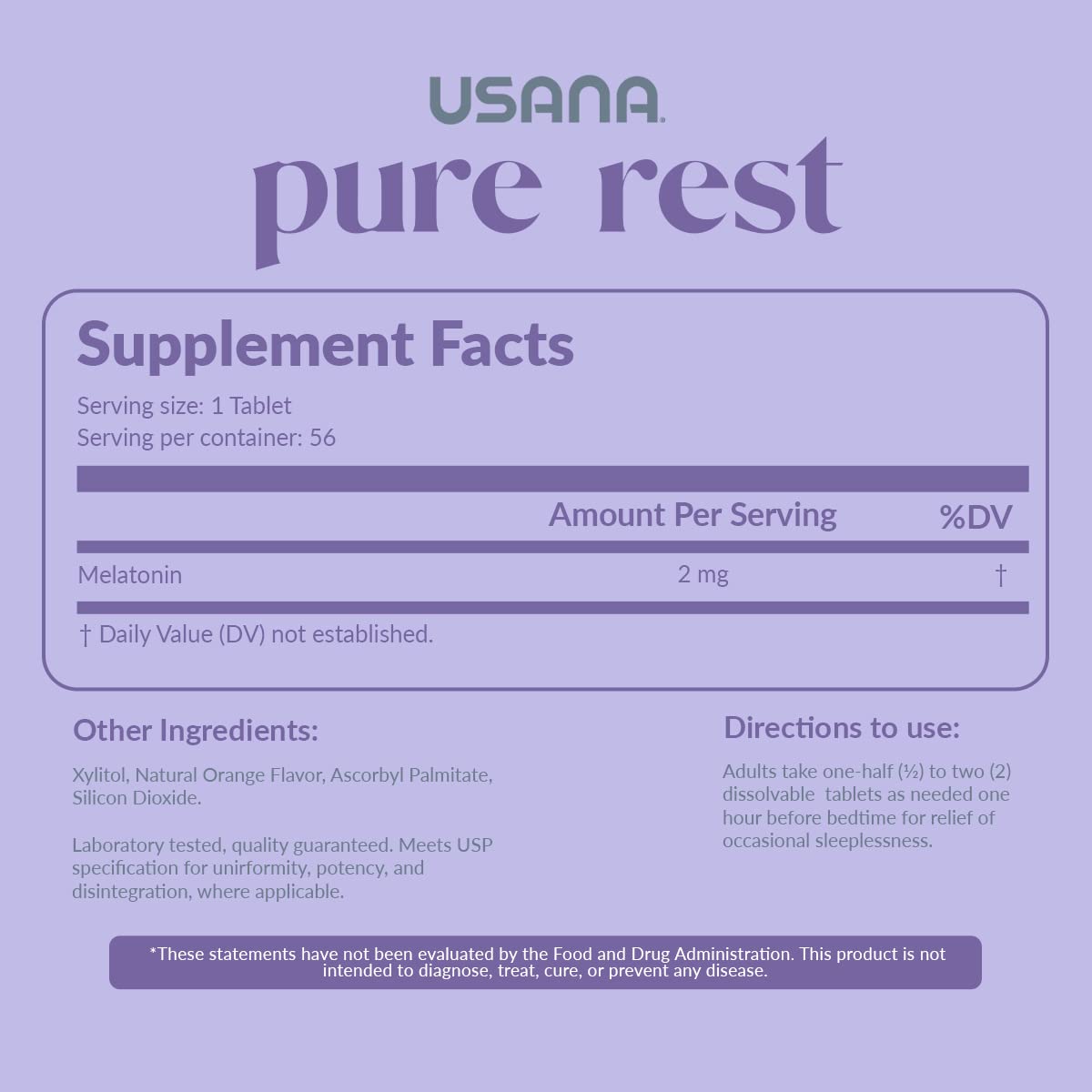 USANA Pure Rest Melatonin dissolvable tablets packaging