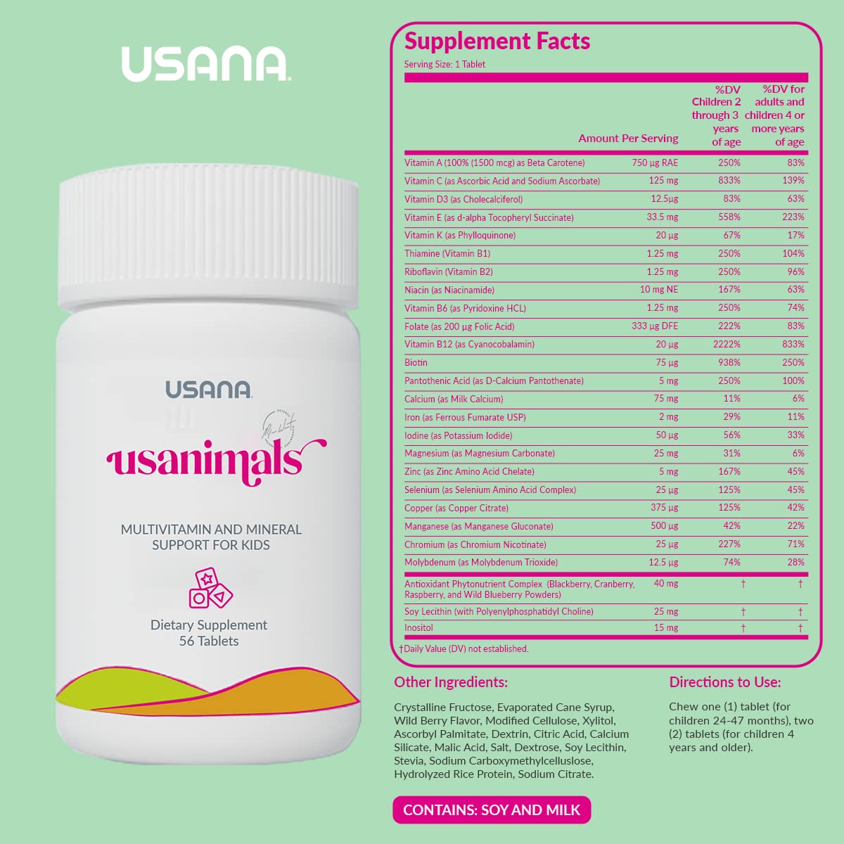USANA Usanimals Multivitamins 125g packaging