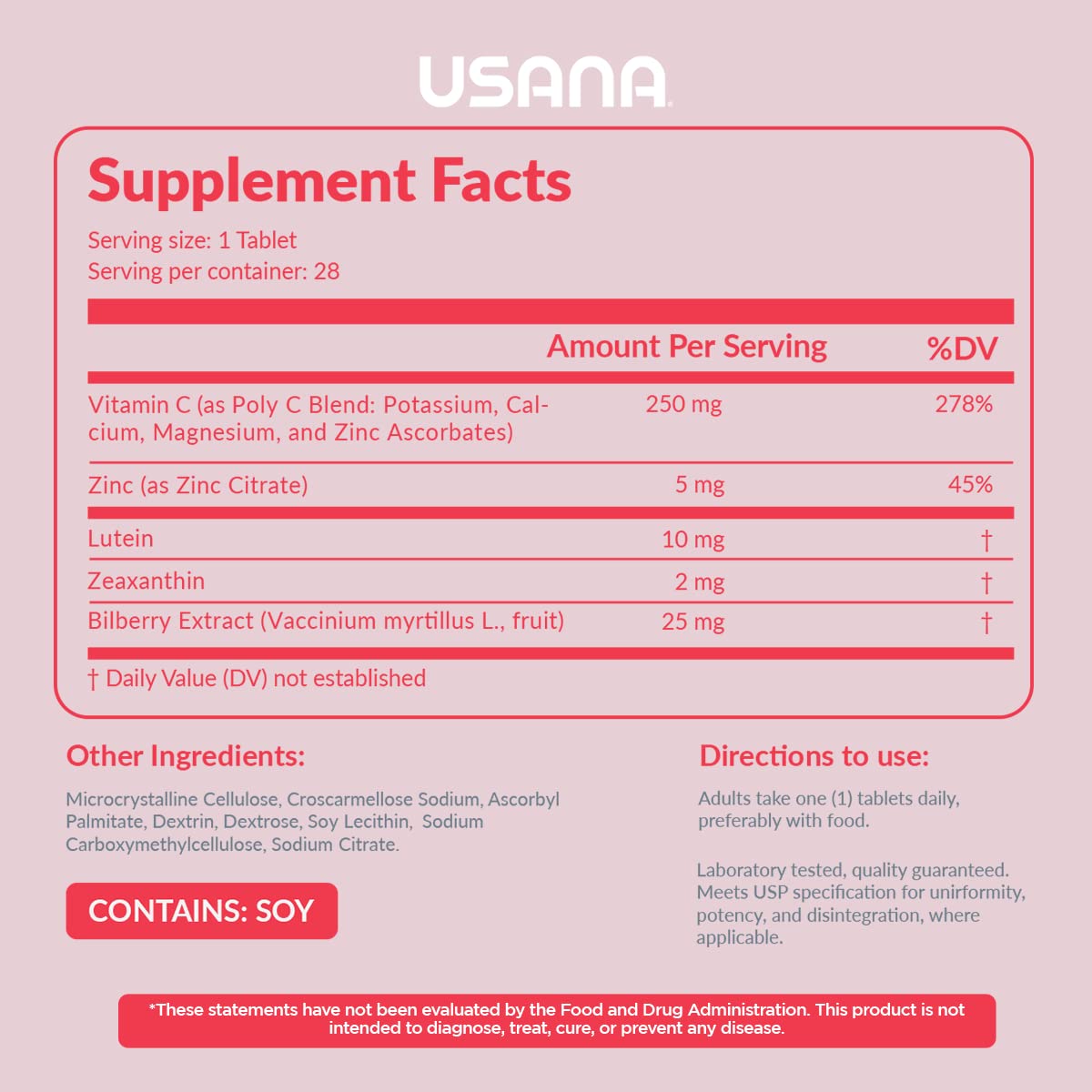USANA Visionex DS Lutein Supplement back view