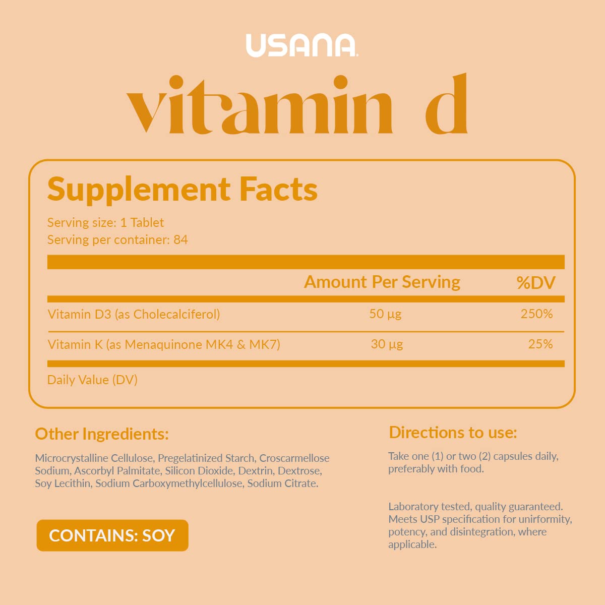 USANA Vitamin D 2000 IU supplement capsule back view