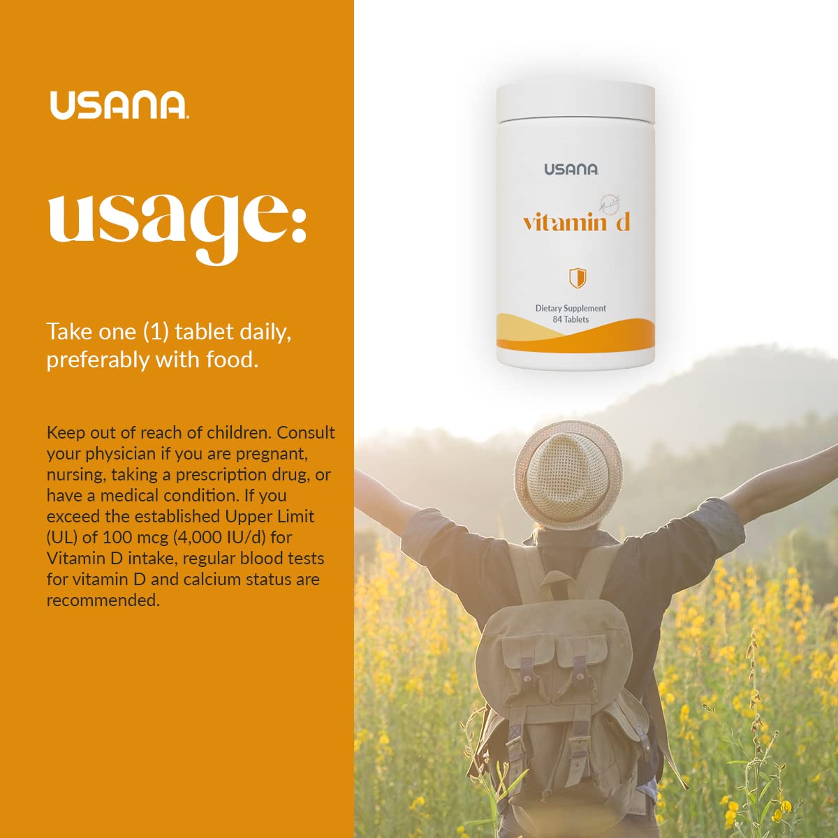 USANA Vitamin D 2000 IU supplement with measuring spoon