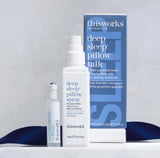 User spraying Deep Sleep Pillow Spray on pillow