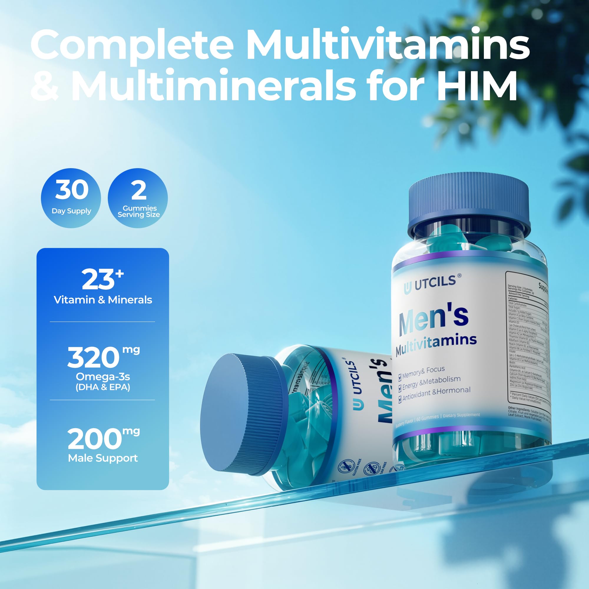 Utcils 5-in-1 Men's Multivitamin Gummies close-up of gummies
