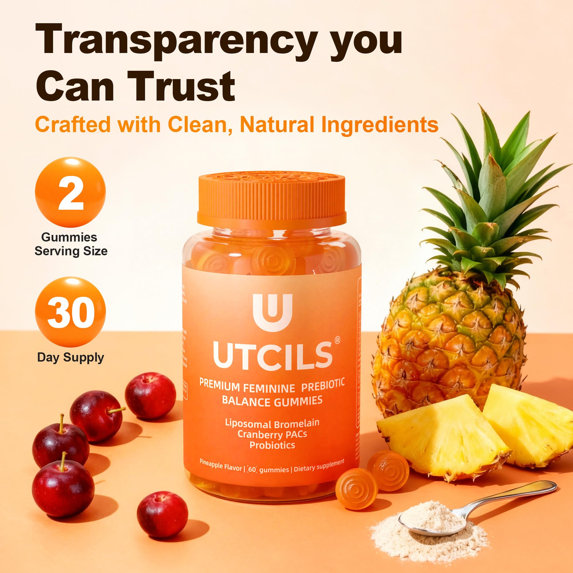 Utcils Prebiotic Gummies in a bowl
