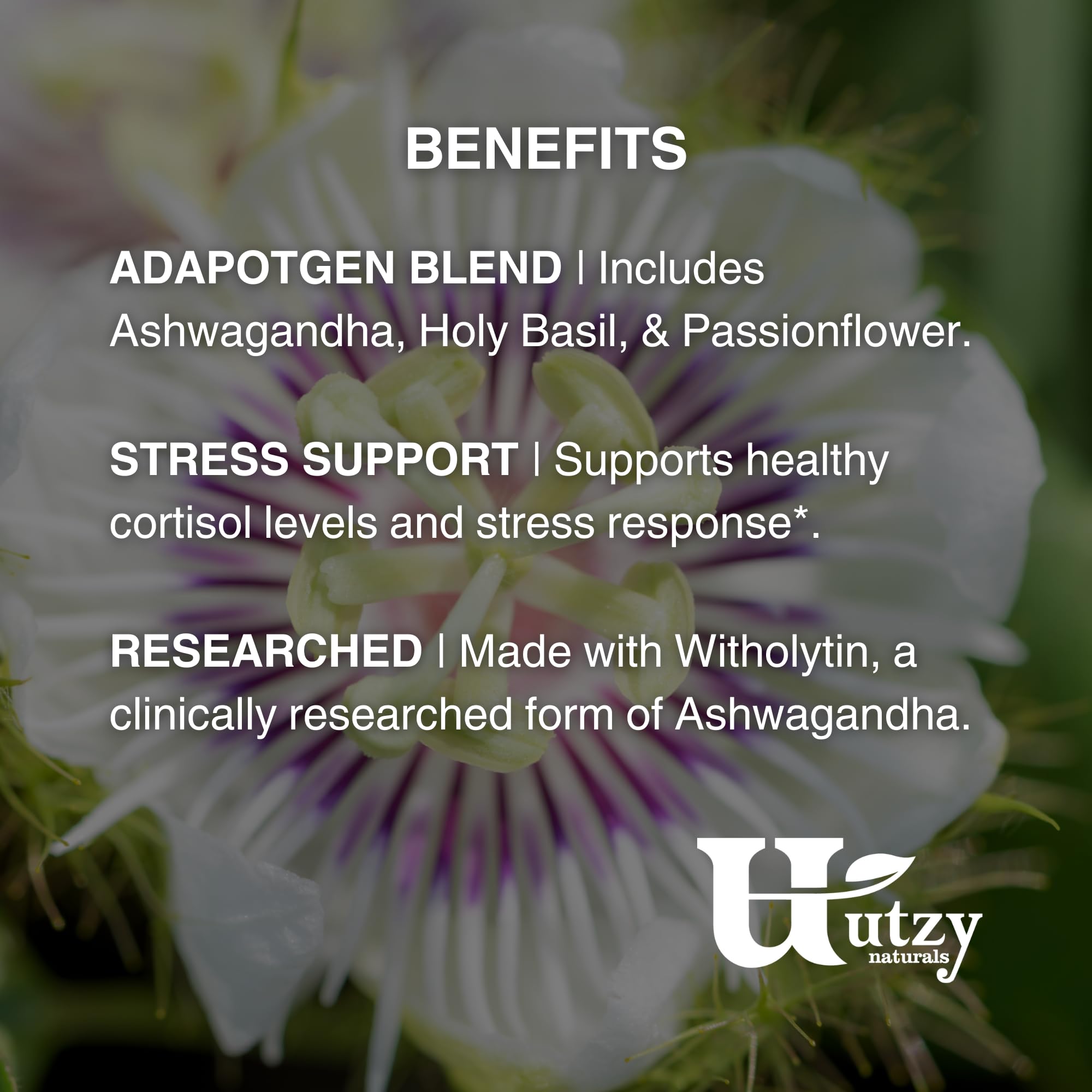 Utzy Naturals Ashwagandha Adaptogen Blend 191g bottle with lid