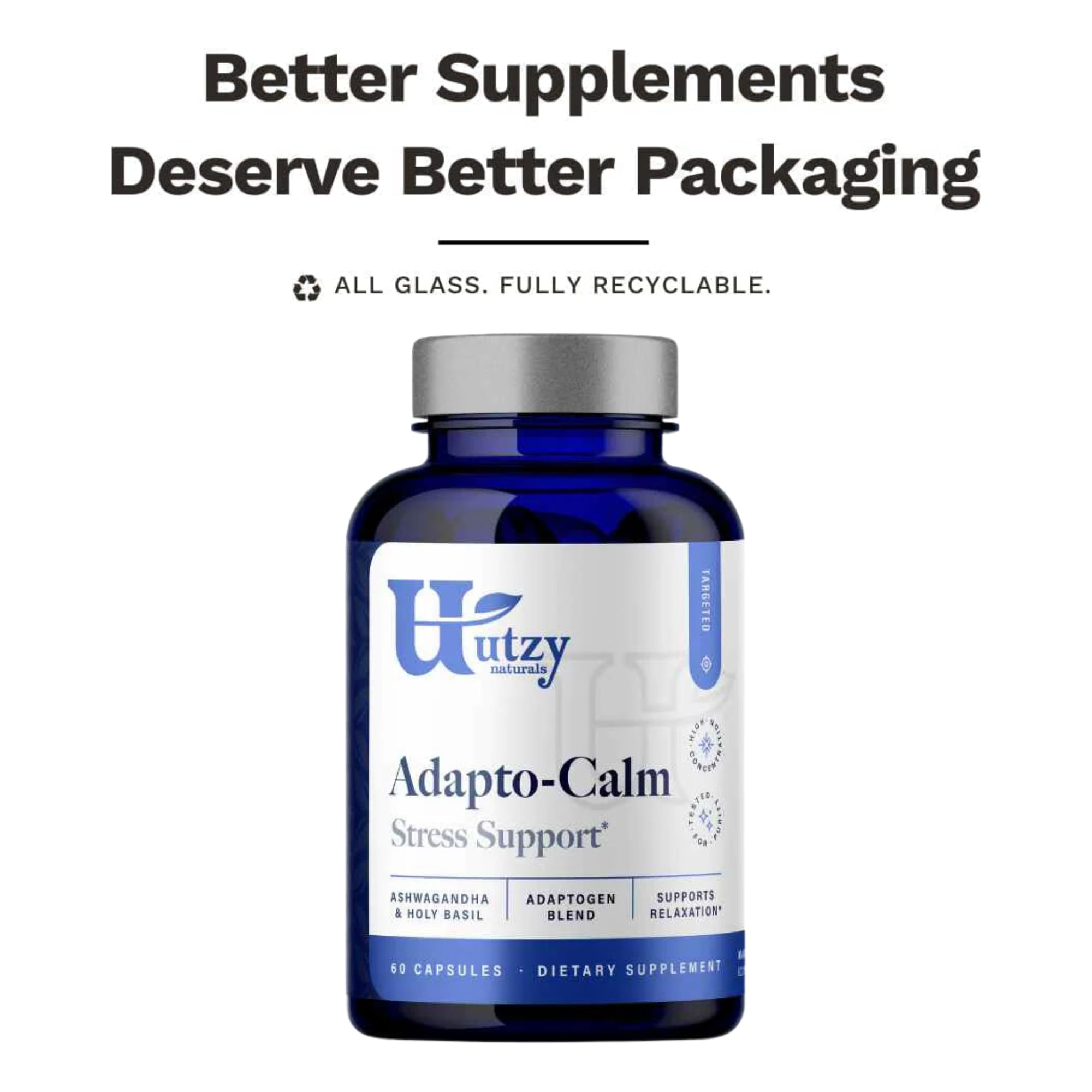 Utzy Naturals Ashwagandha Adaptogen Blend 191g with empty bottle guarantee