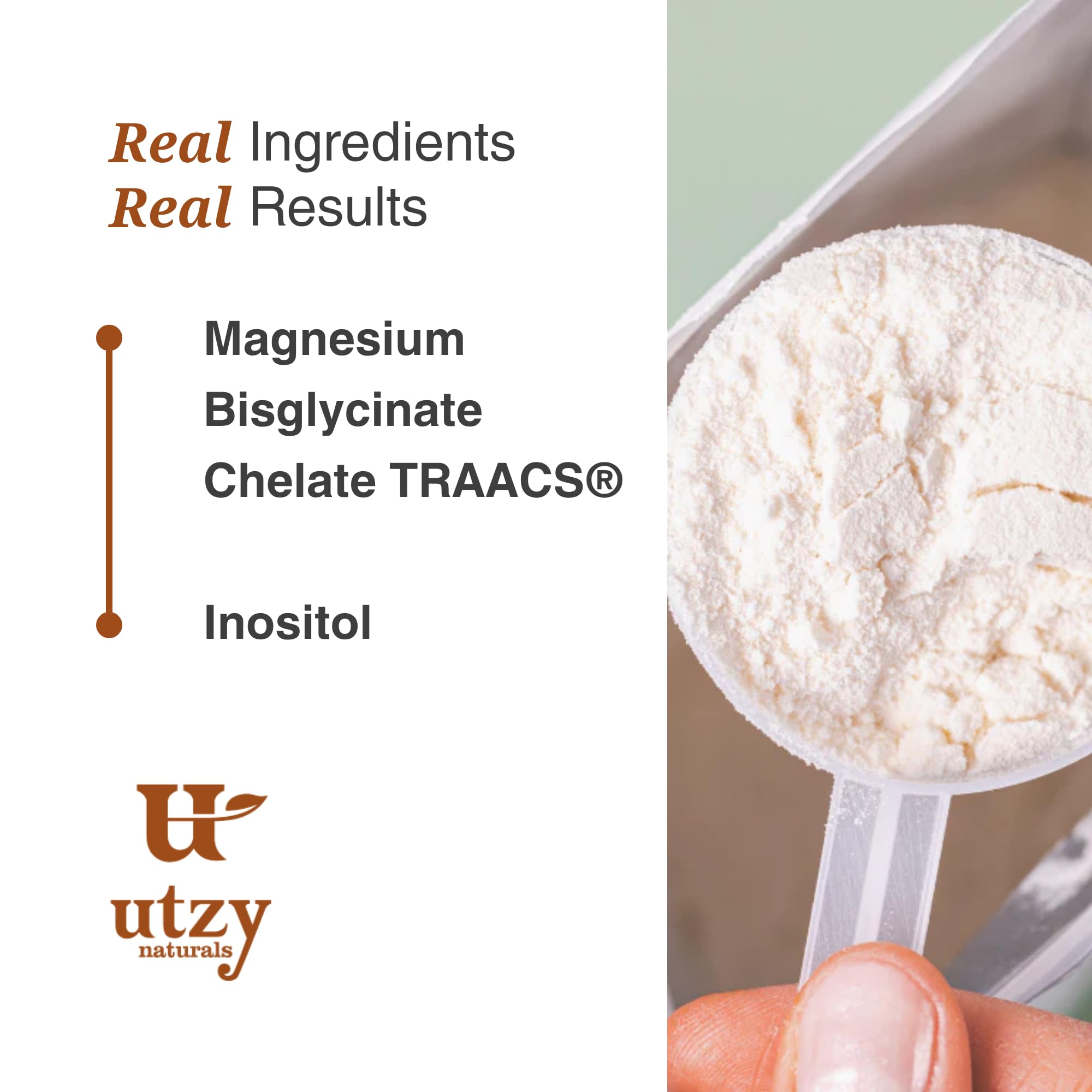 Utzy Naturals Magnesium Glycinate Sleep Supplement with a glass of water