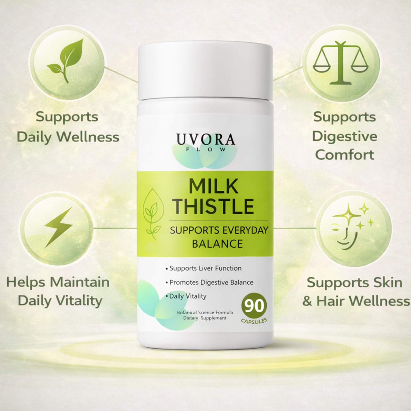 Uvora Milk Thistle 2.0 capsules on a wooden surface