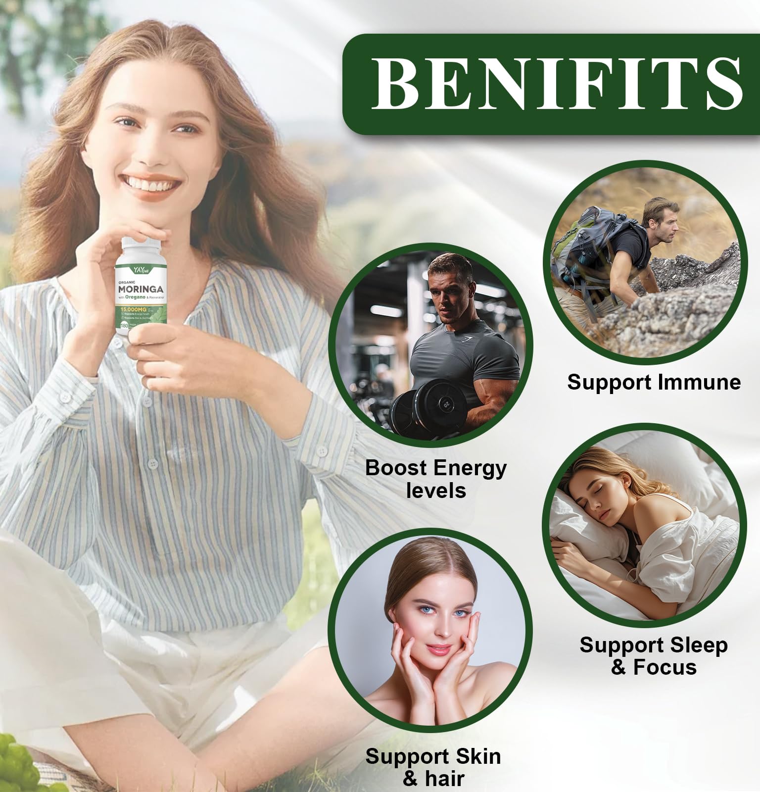 UXOEJIK Moringa Extract Capsules 8000mg on wooden table