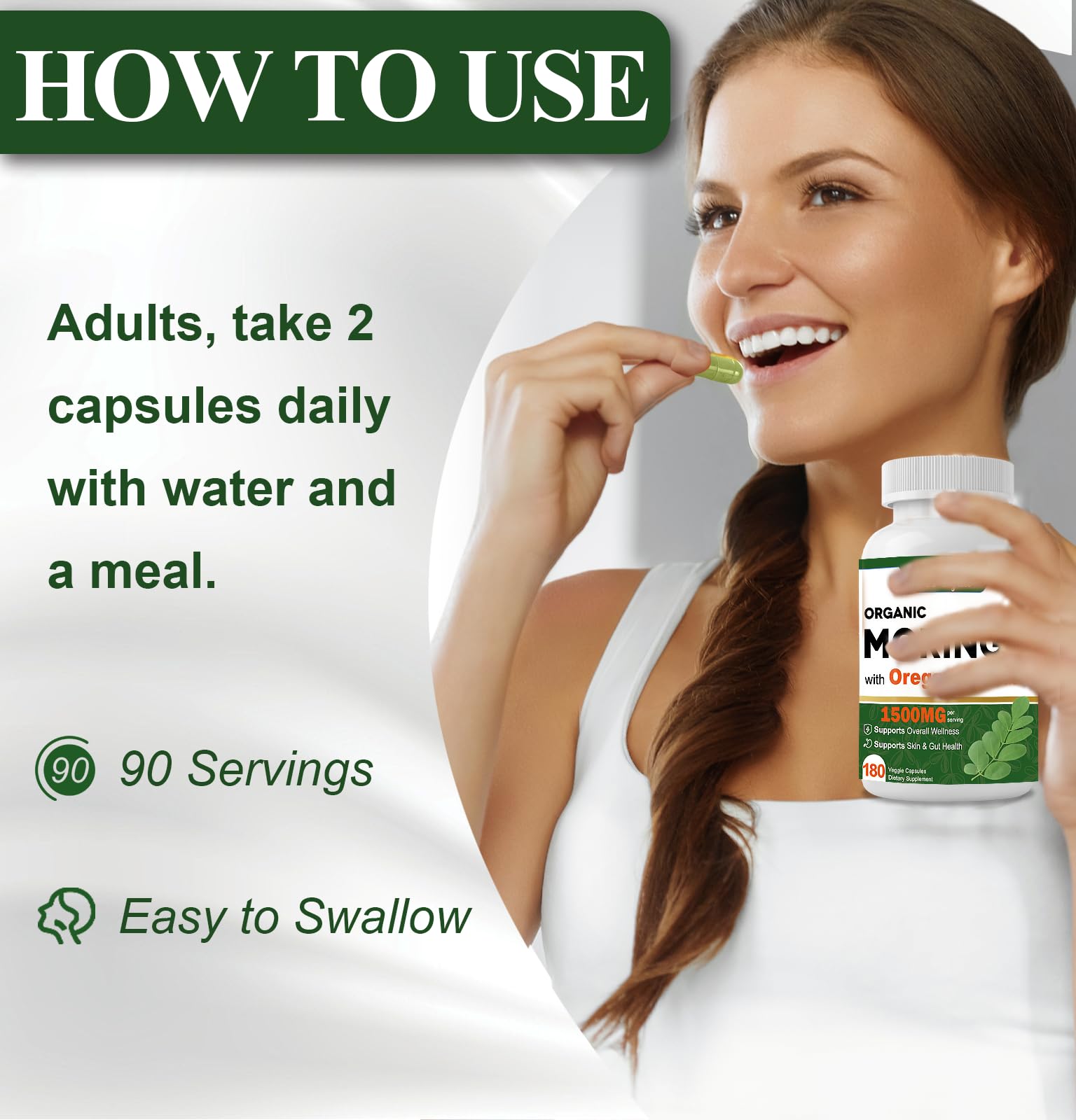 UXOEJIK Moringa Extract Capsules 8000mg with measuring spoon