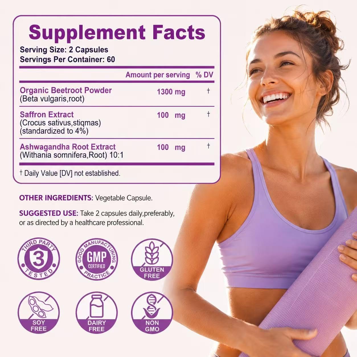 UXOEJIK Organic Saffron Supplement 100mg side view with label