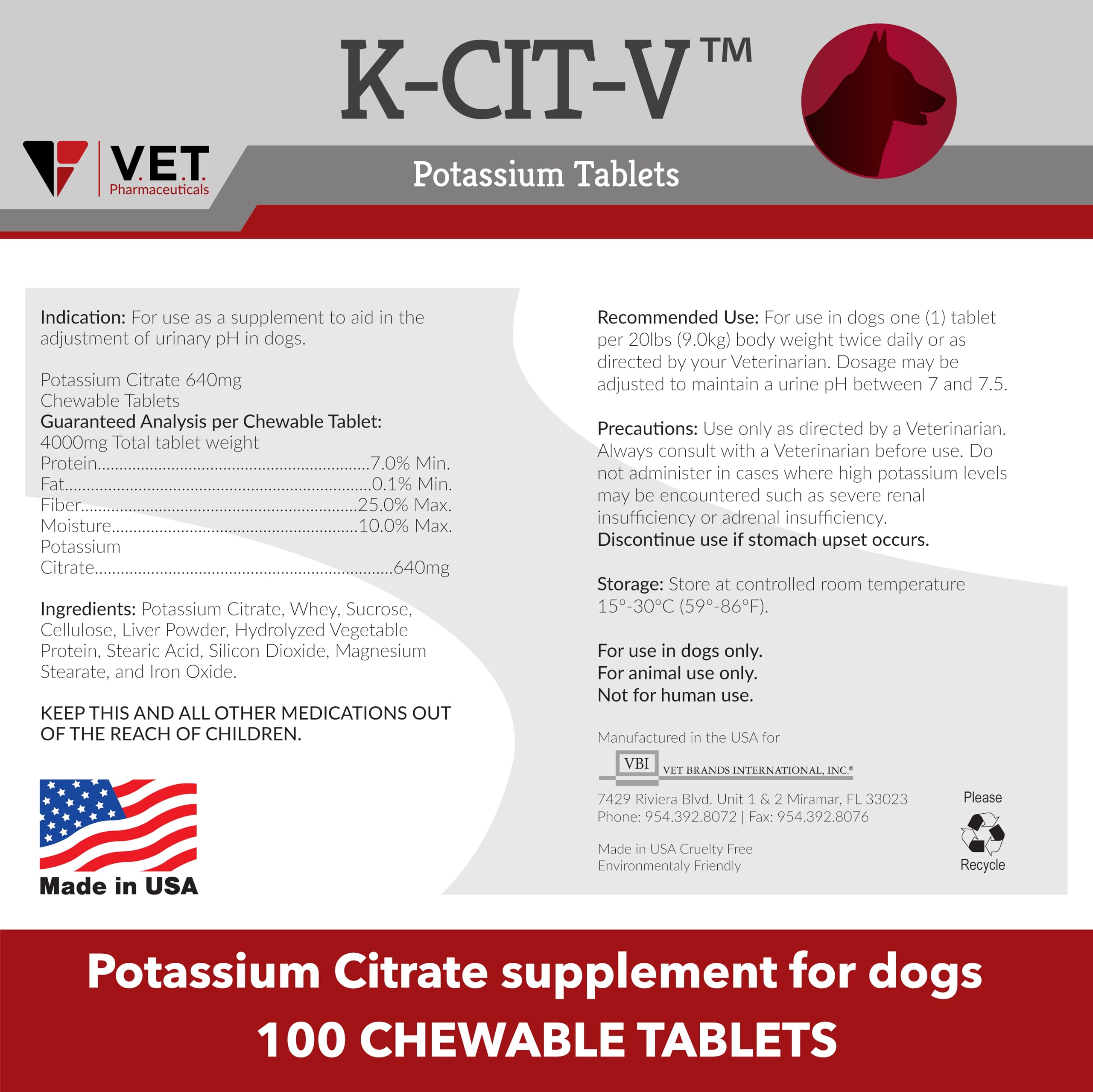 V.E.T. K-CIT-V Potassium Citrate Tablets showing chewable texture