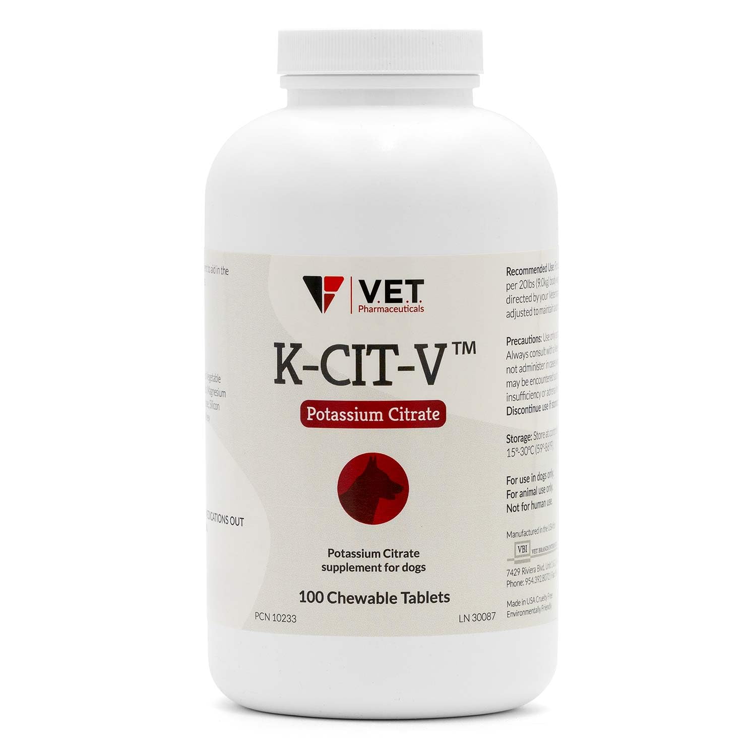 V.E.T. PHARMACEUTICALS K-CIT-V Potassium Citrate Tablets front view packaging