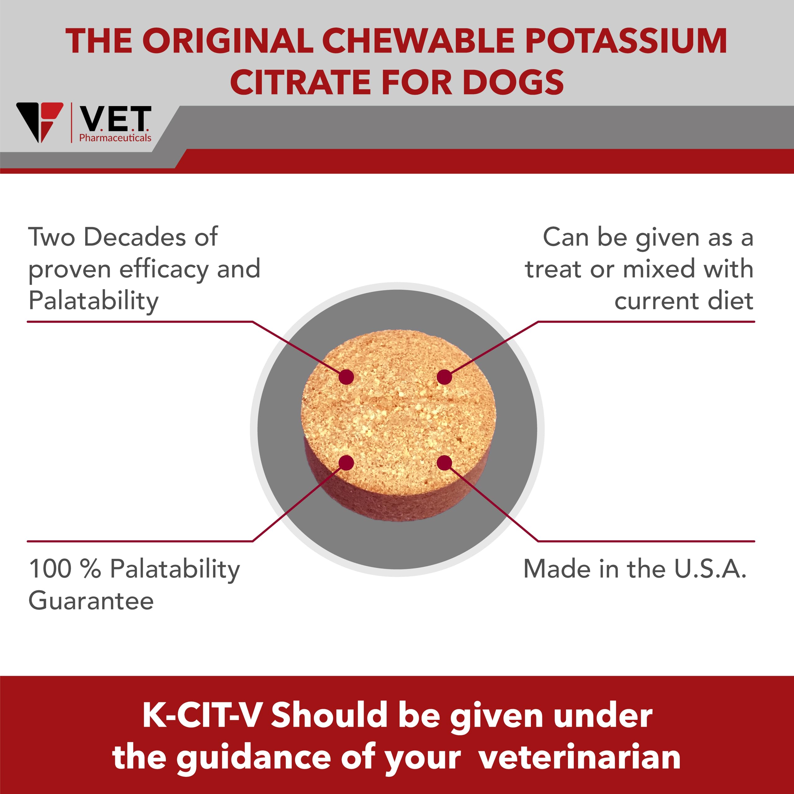 V.E.T. PHARMACEUTICALS K-CIT-V Potassium Citrate Tablets with measuring scoop