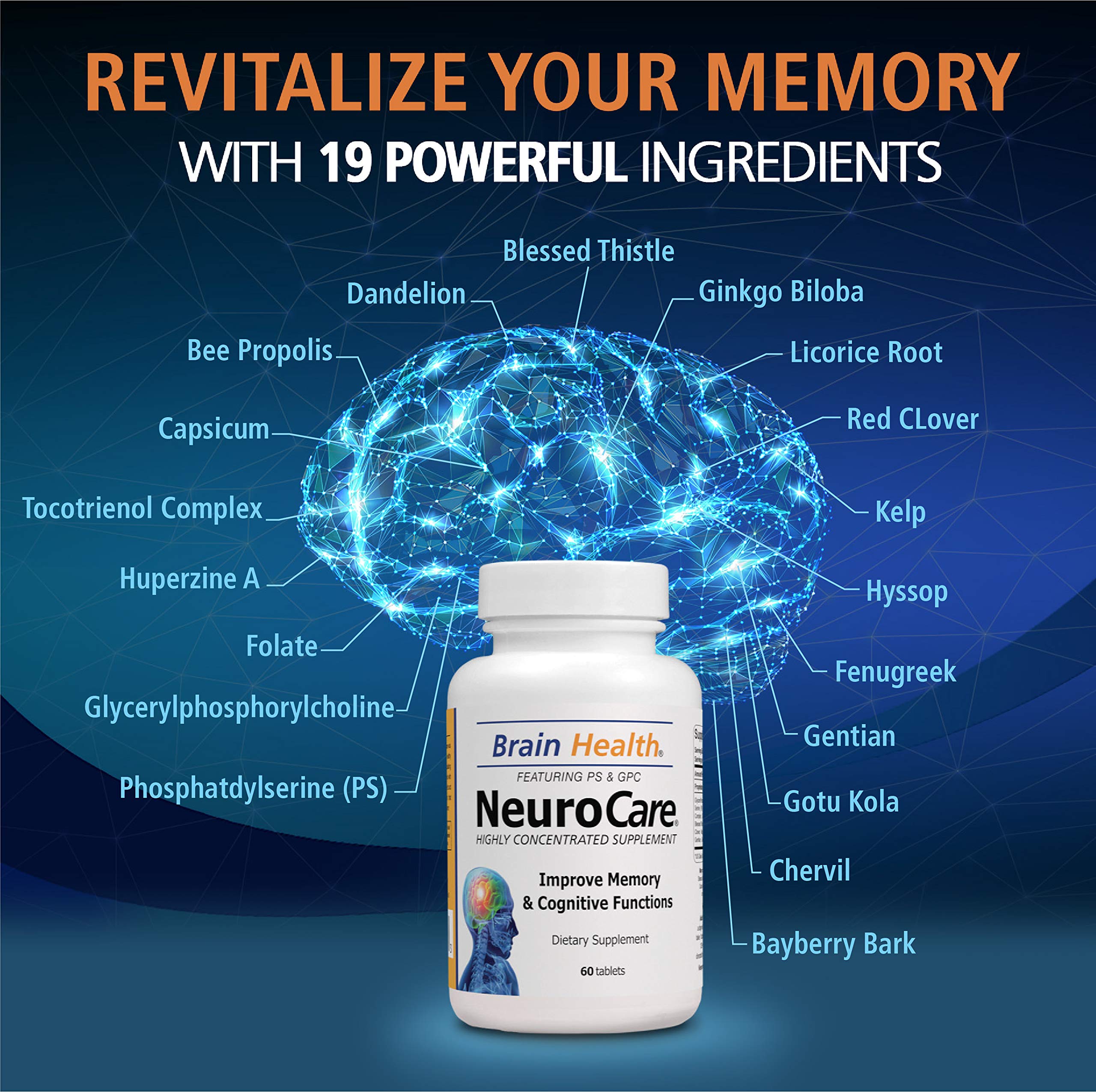 V I T A M I N S ORGANIC FARMS Neuro Care Brain Support Supplement back view