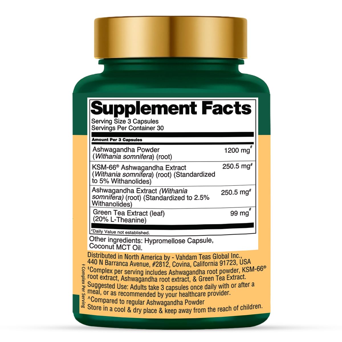 VAHDAM Ashwagandha Capsules 1800mg bottle side view