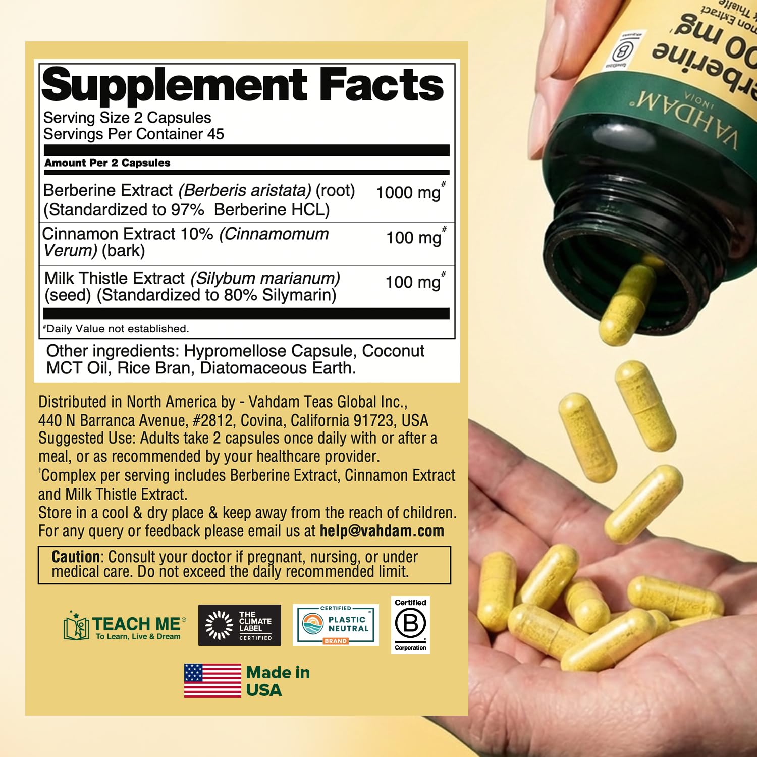 VAHDAM Berberine Supplement packaging with ingredients