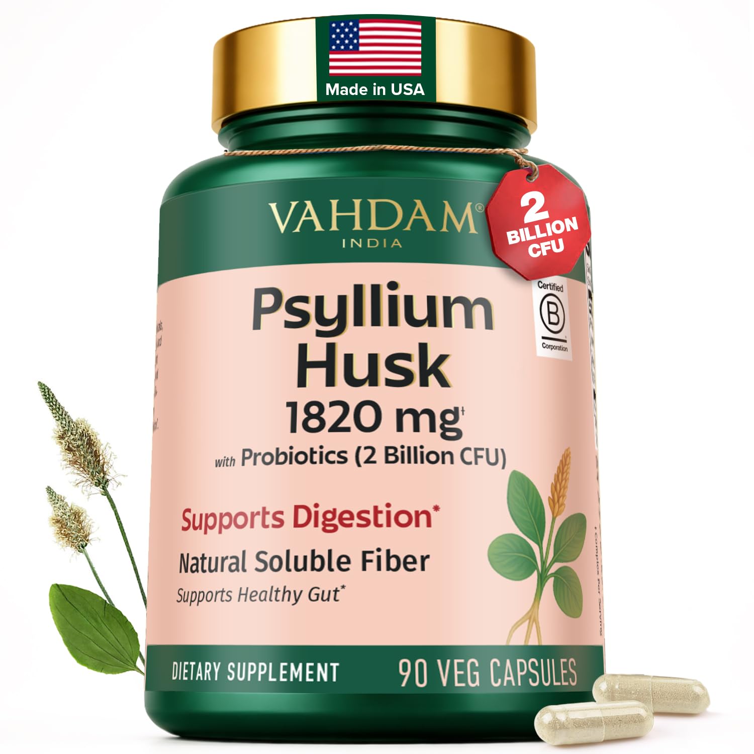 VAHDAM Psyllium Husk Capsules bottle front view