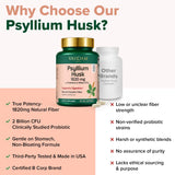 VAHDAM Psyllium Husk Capsules opened bottle with capsules visible