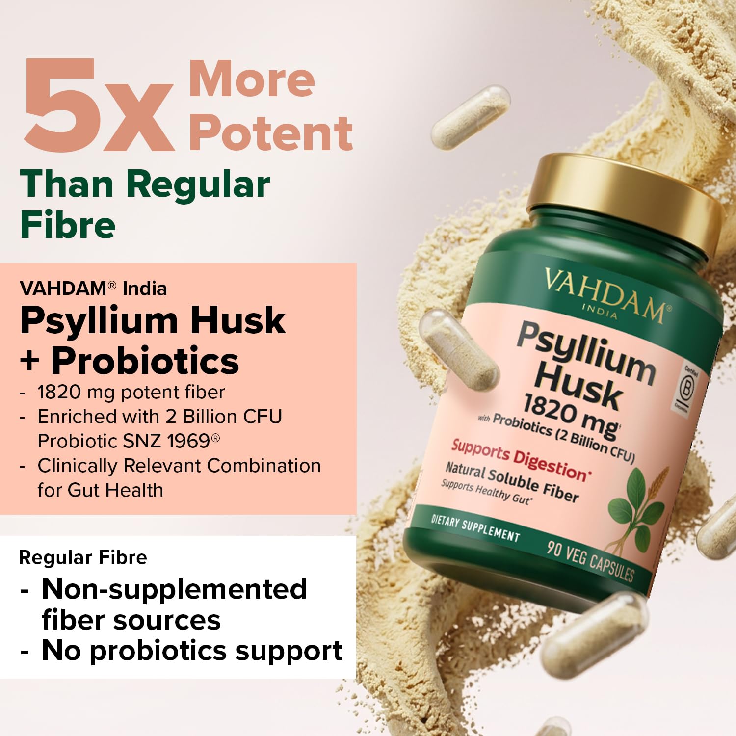 VAHDAM Psyllium Husk Capsules side view showing label