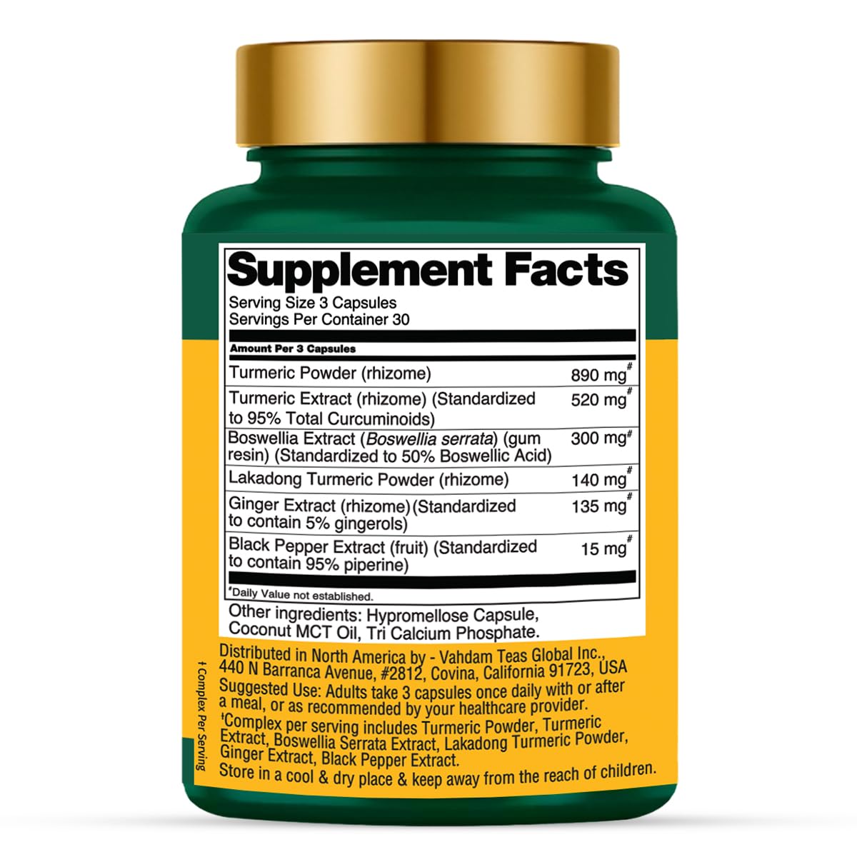 VAHDAM Turmeric Curcumin Capsules side view