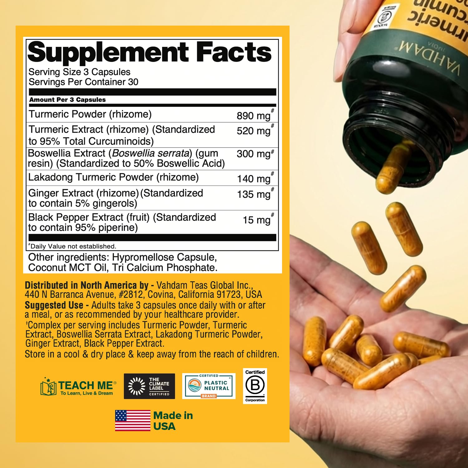 VAHDAM Turmeric Supplement bottle with turmeric root