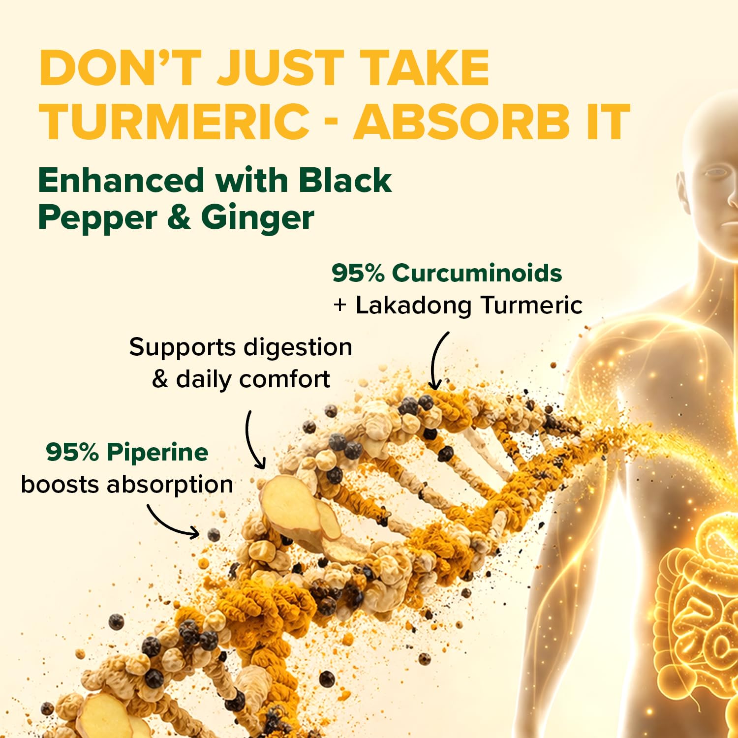 VAHDAM Turmeric Supplement capsules in a hand