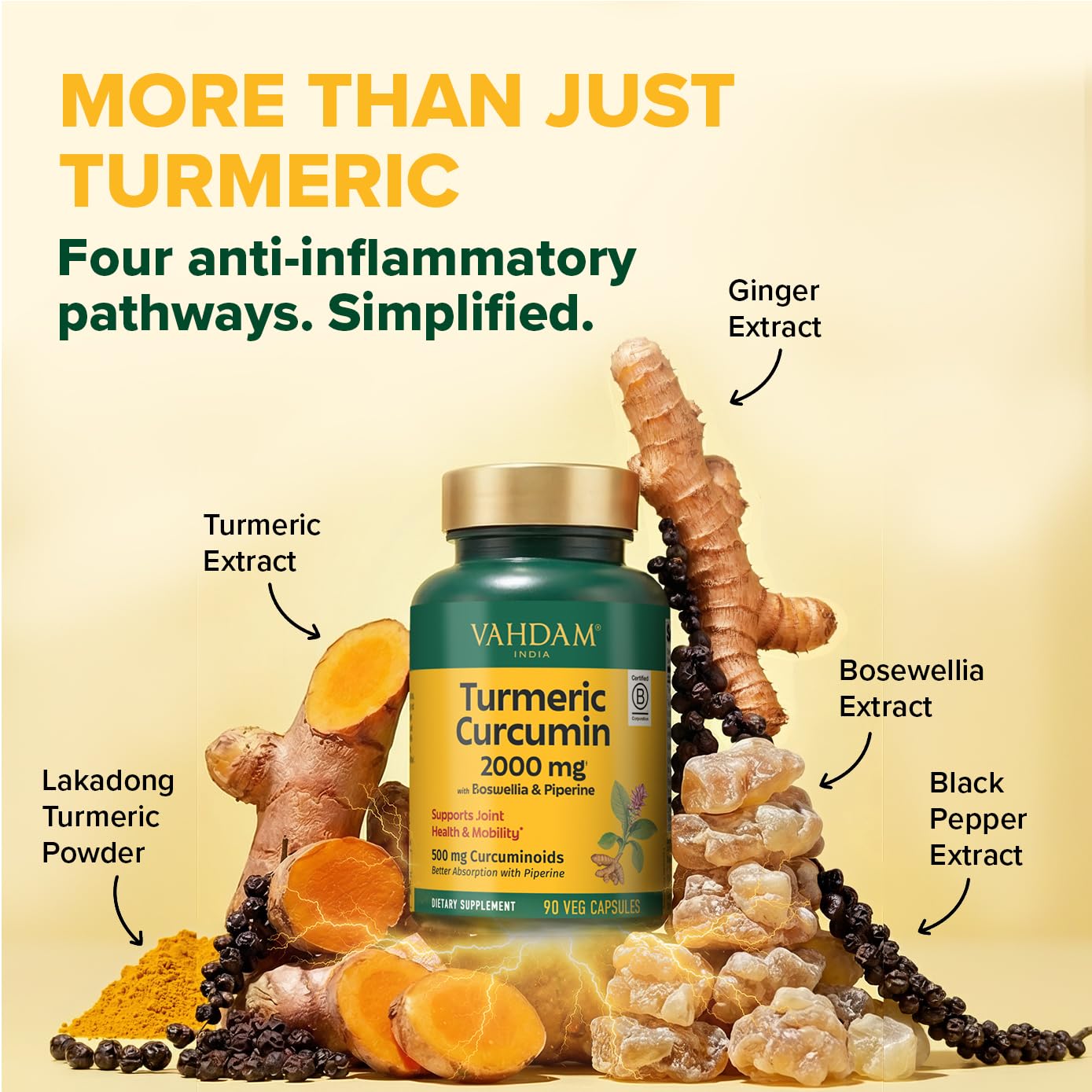 VAHDAM Turmeric Supplement capsules with black pepper