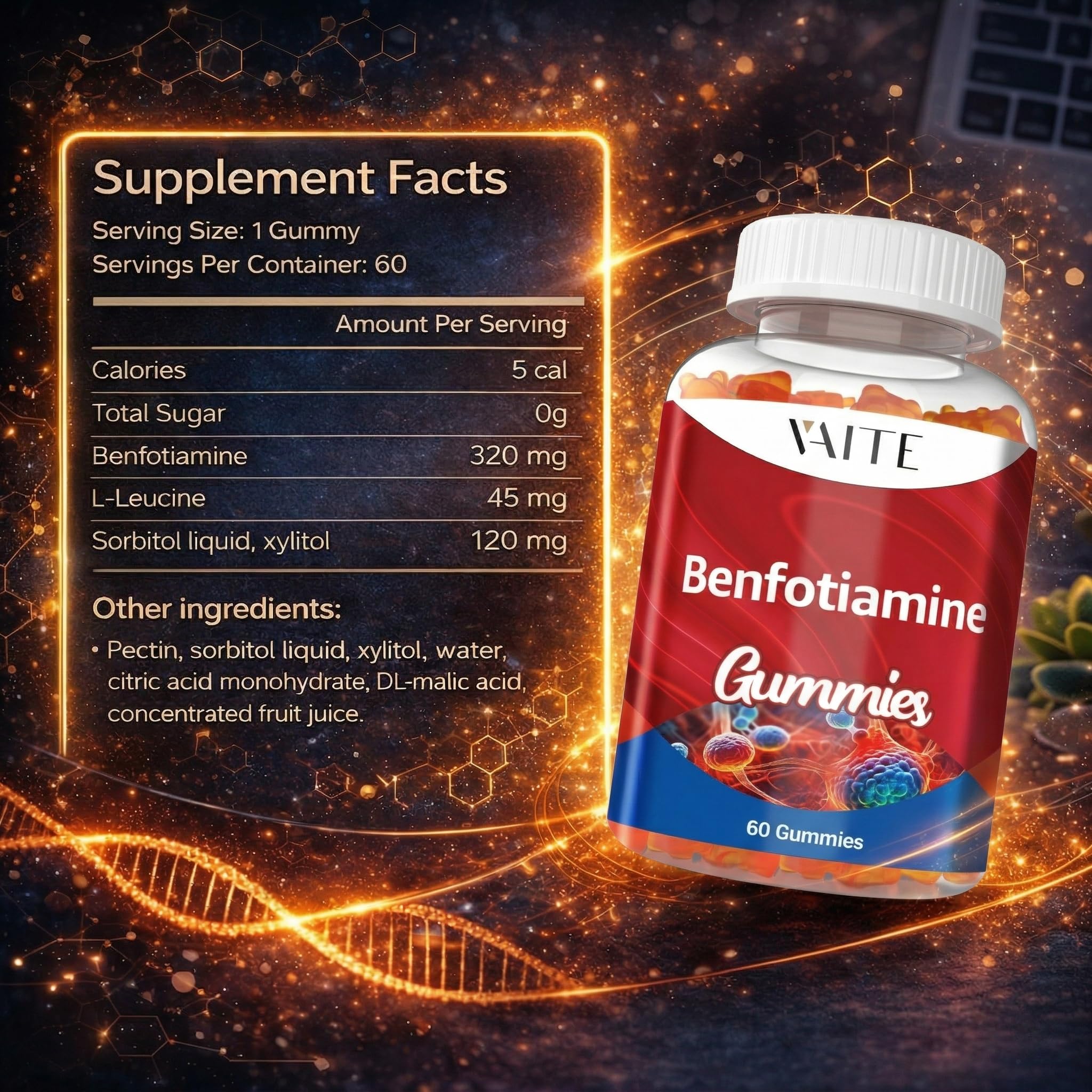 VAITE Benfotiamine Gummies 320mg side view