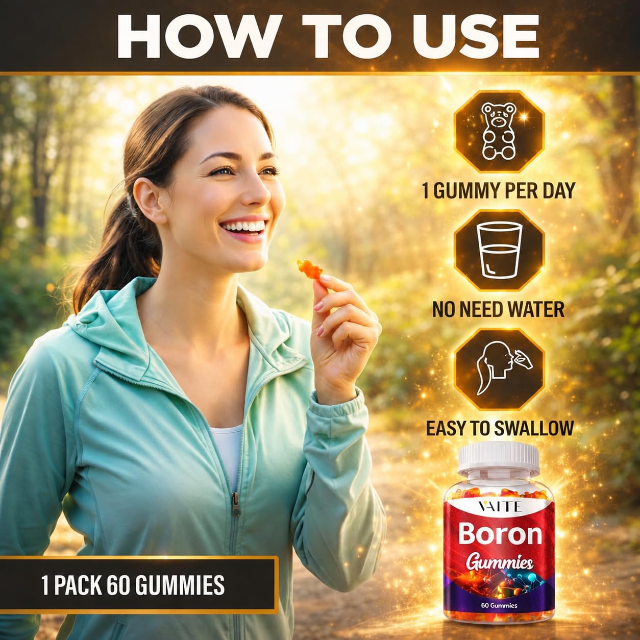 VAITE Boron Gummies on a wooden table