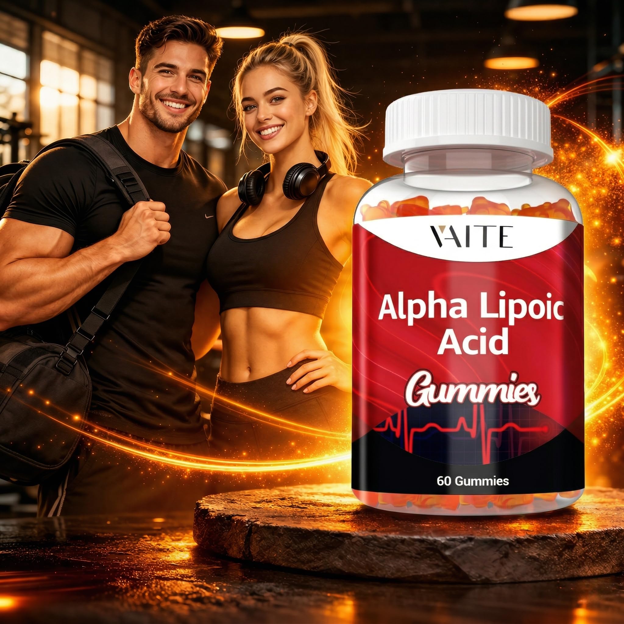 VAITE Chewable Alpha Lipoic Acid with fresh fruits background