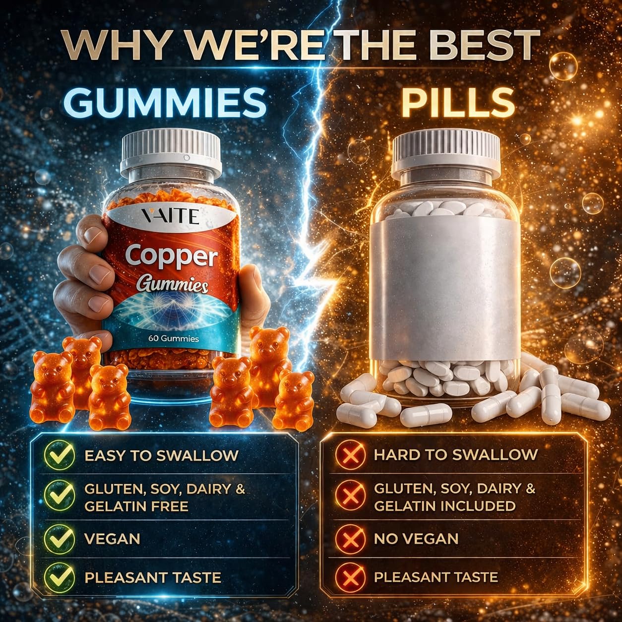 VAITE Copper Amino Acid Chelate Gummies back view with nutritional information