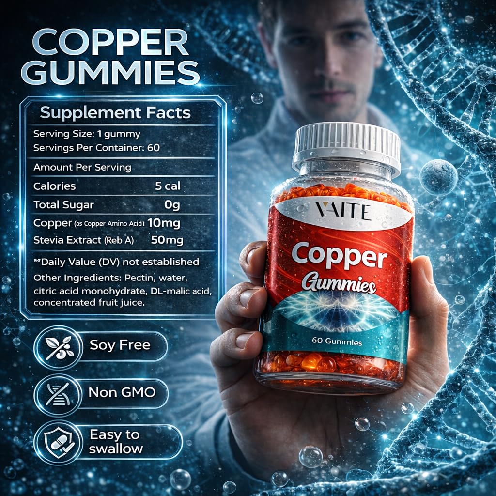 VAITE Copper Gummies displayed on a wooden surface