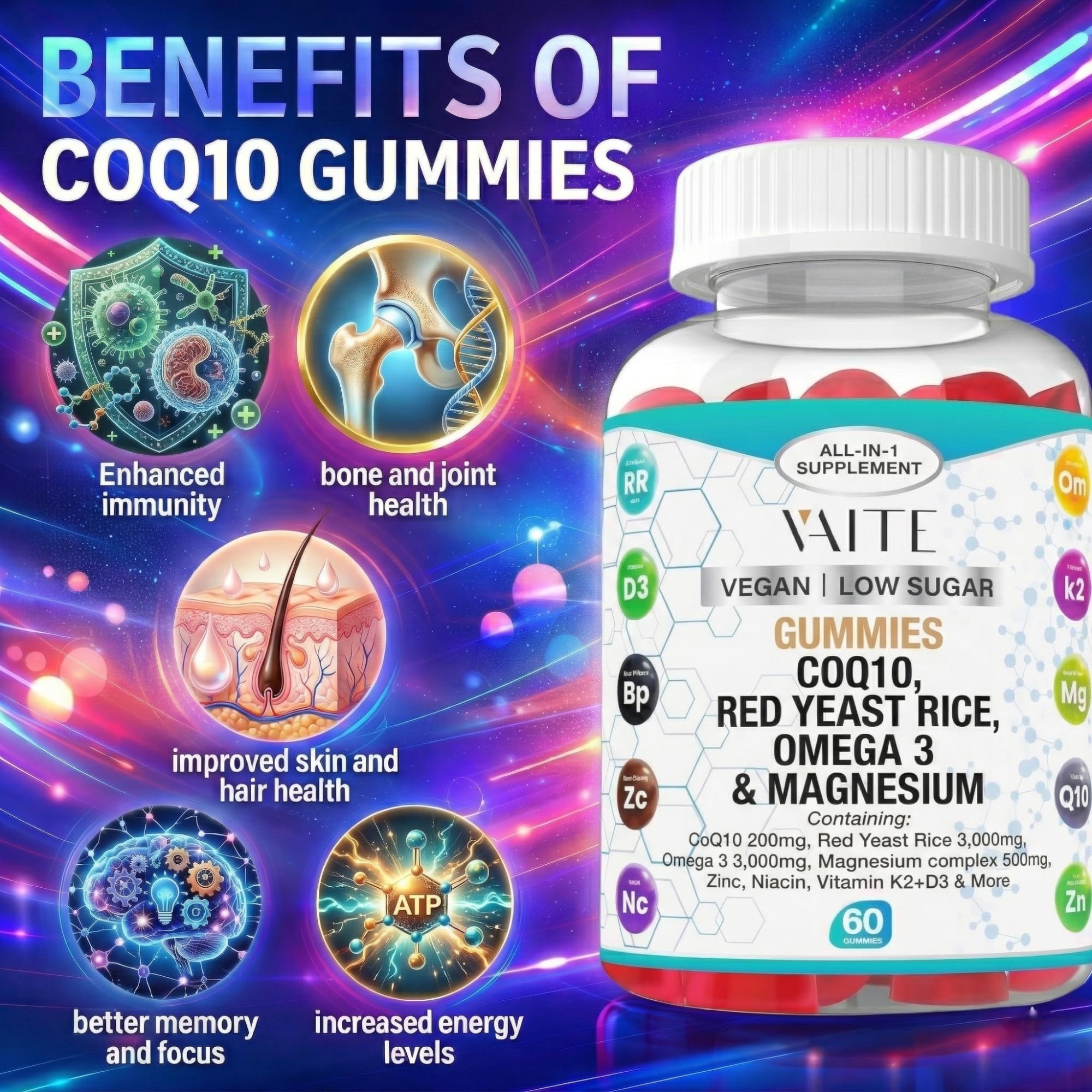 VAITE CoQ10 Gummies showing gummy texture