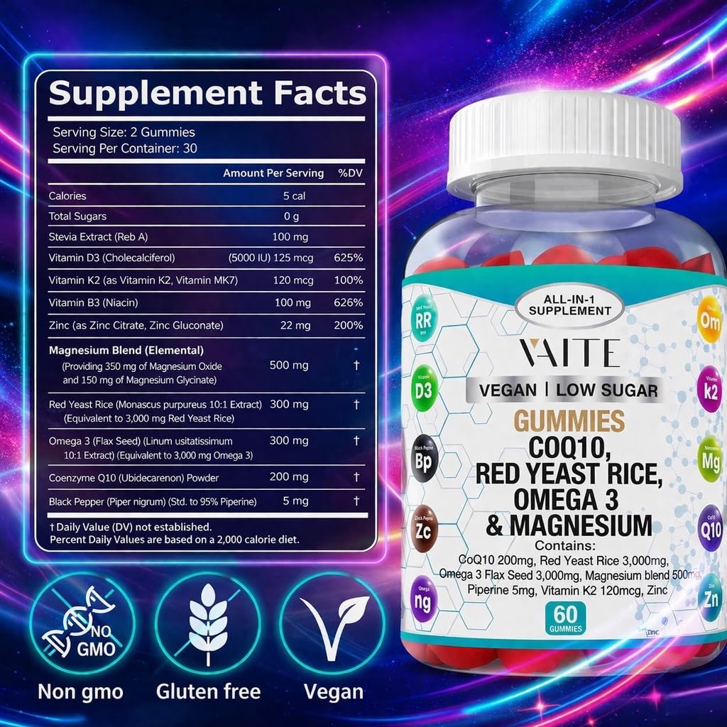 VAITE CoQ10 Gummies side view with nutritional information