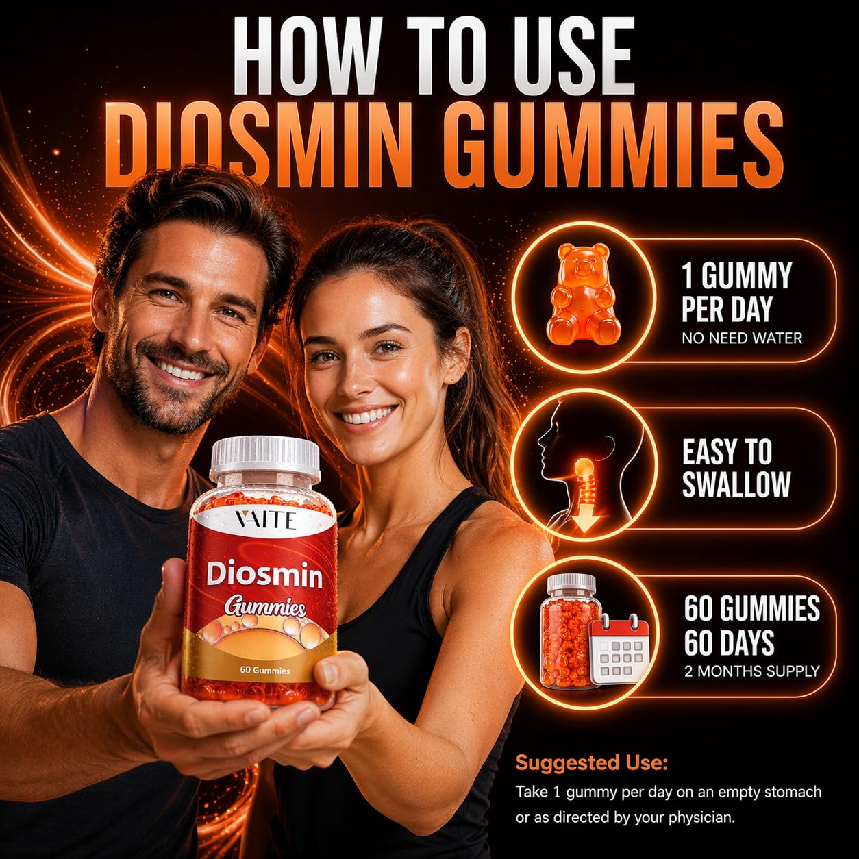 VAITE Diosmin Gummies 1000mg gummies in a bowl