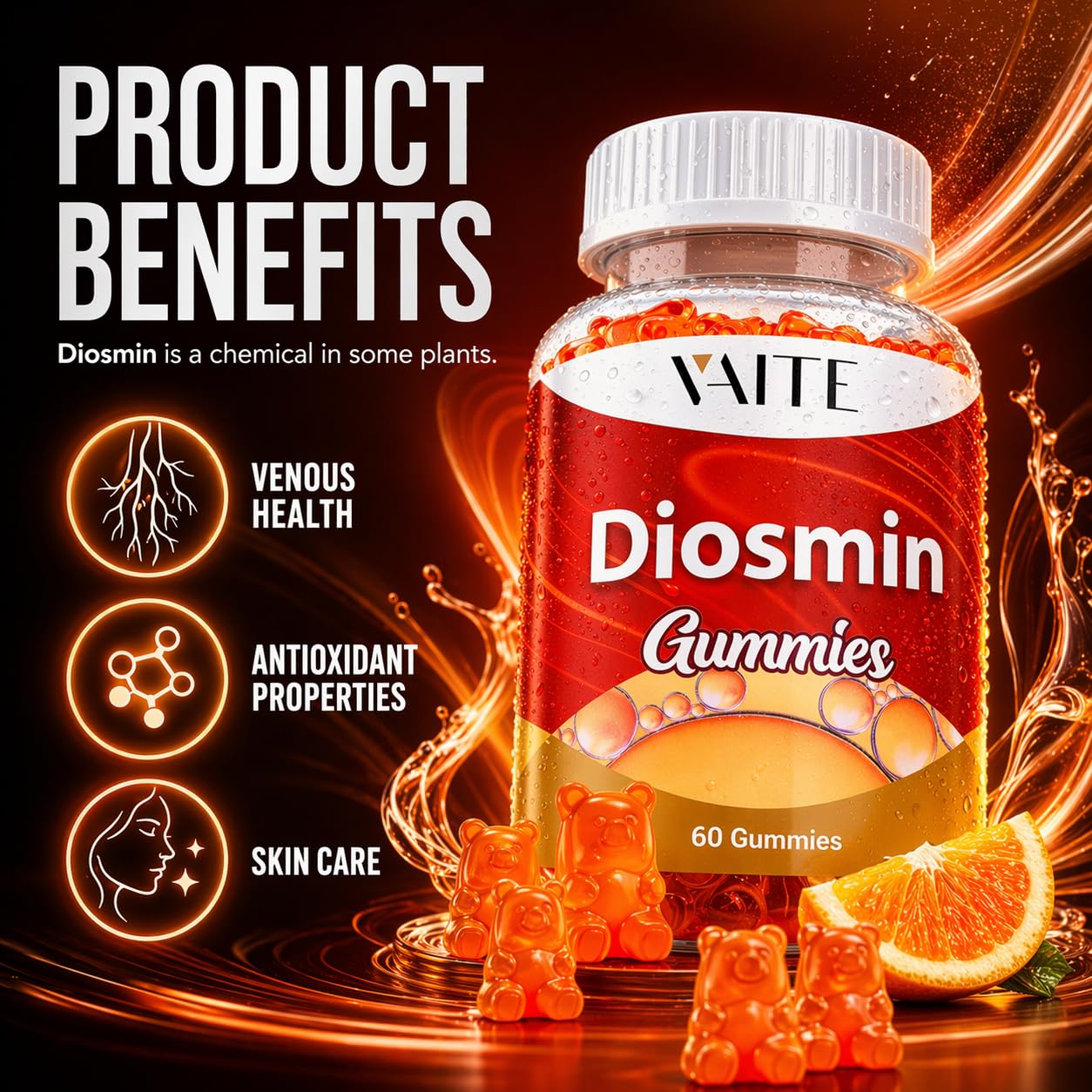 VAITE Diosmin Gummies 1000mg side view with dosage details