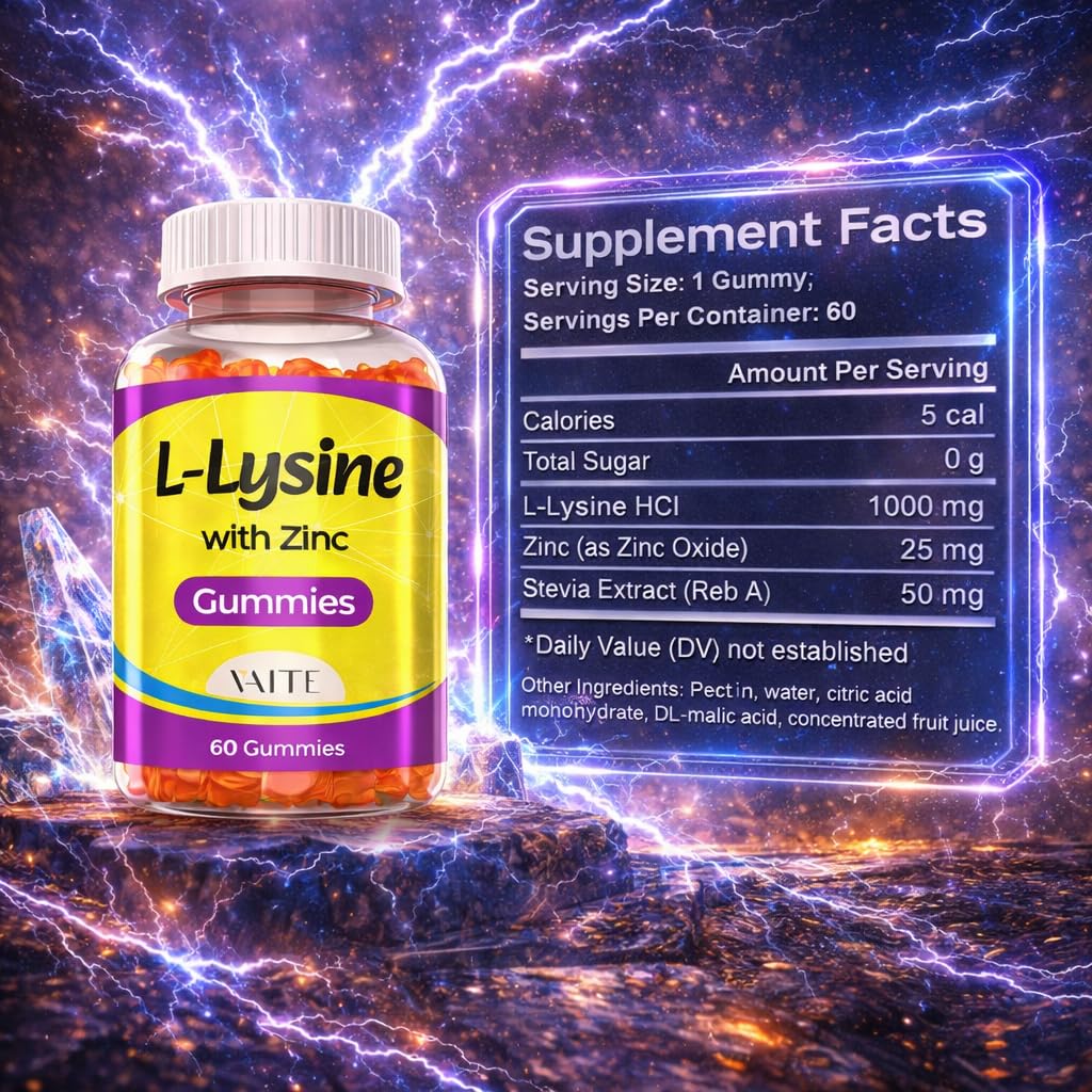 VAITE L-Lysine Gummies side view showing nutritional information