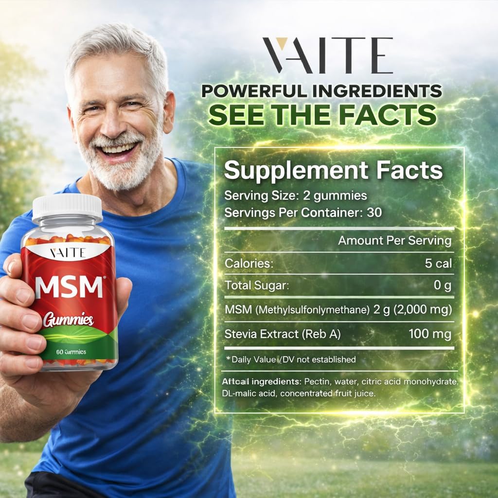 VAITE MSM Gummies 2000mg side view with nutritional information